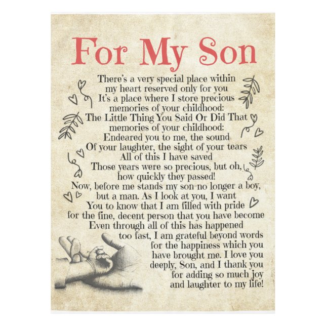 Personalized Letter To For My Son, Son Birthday Gi Tablecloth (Front)