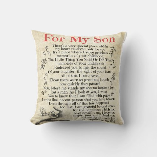 Personalized Letter To For My Son Throw Pillow