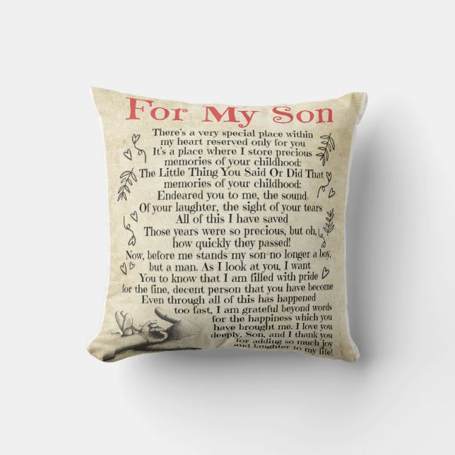 Personalized Letter To For My Son Throw Pillow (Front)