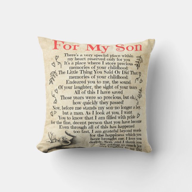 Personalized Letter To For My Son Throw Pillow (Front)