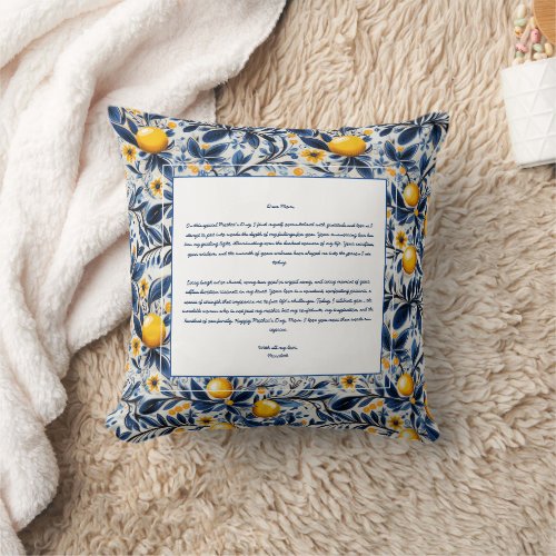 Personalized Letter To Mom Botanical Mothers Day  Throw Pillow