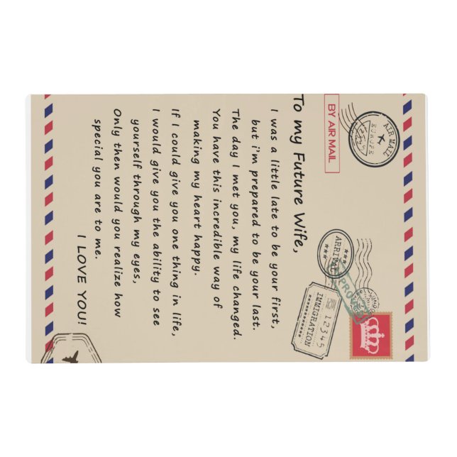 Personalized  Letter To My Future Wife Placemat (Front)