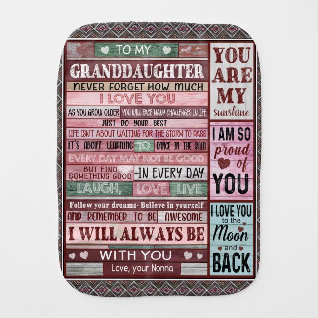 Personalized Letter To My Granddaughter Baby Burp Cloth (Front)