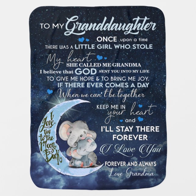 Personalized Letter To My Granddaughter, Elephant Baby Blanket (Front)