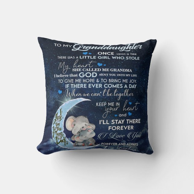 Personalized Letter To My Granddaughter, Elephant Throw Pillow (Front)