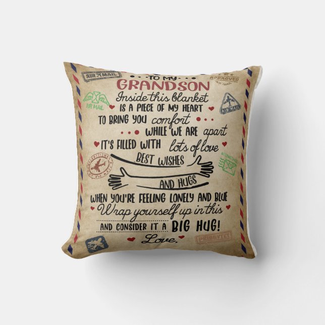 Personalized Letter To My GrandSon, Birthday Gift Throw Pillow (Front)