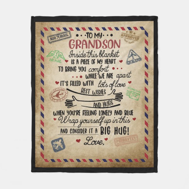 Personalized Letter To My GrandSon Fleece Blanket (Front)