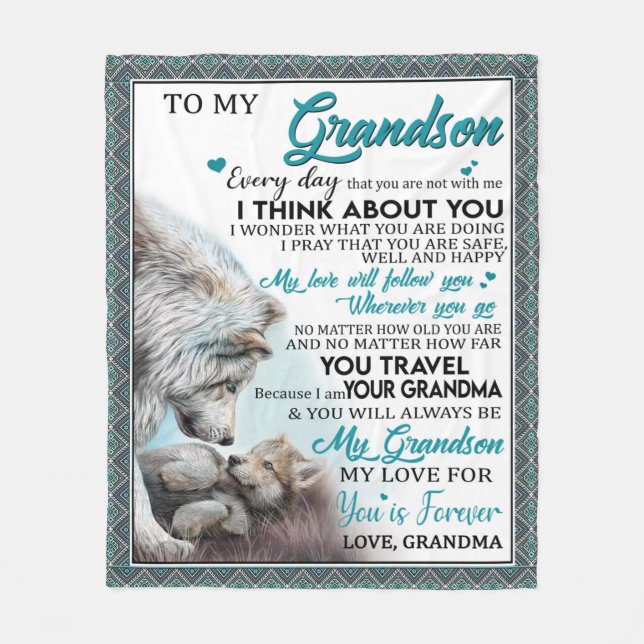 Personalized Letter To My Grandson Fleece Blanket (Front)