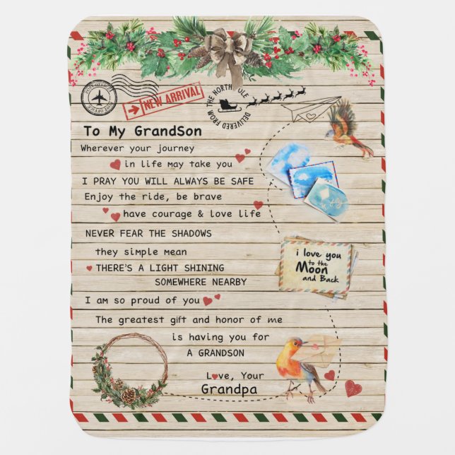 Personalized Letter To My Grandson From Grandpa, Baby Blanket (Front)