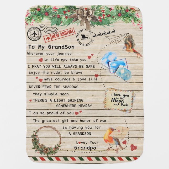 Personalized Letter To My Grandson From Grandpa Baby Blanket (Front)
