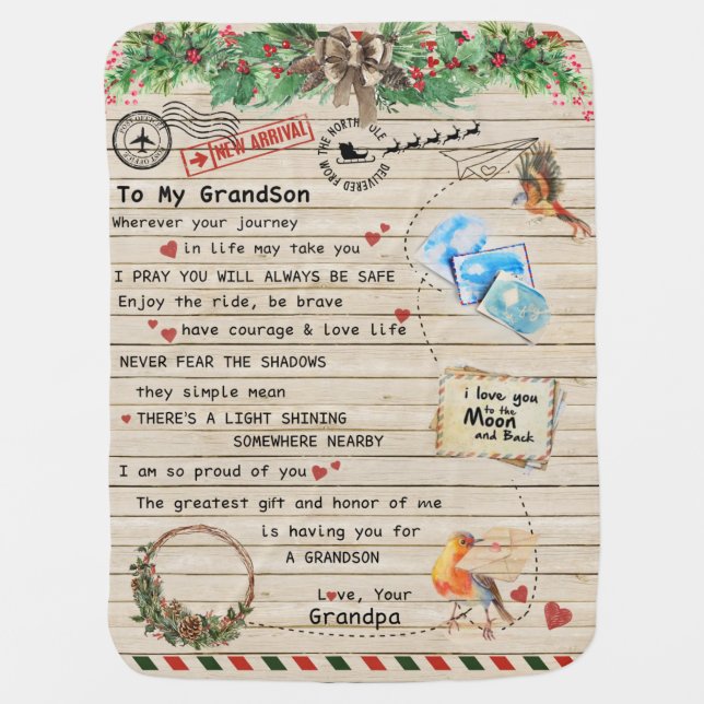 Personalized Letter To My Grandson From Grandpa Baby Blanket (Front)