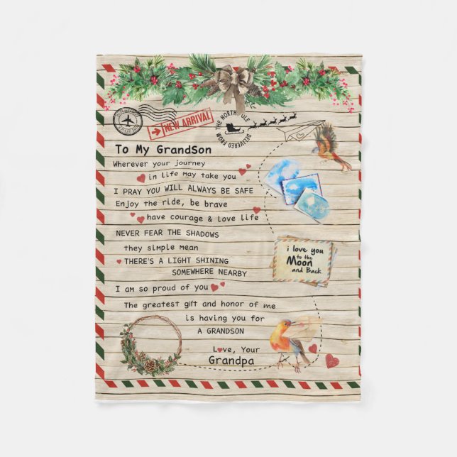 Personalized Letter To My Grandson From Grandpa Fleece Blanket (Front)
