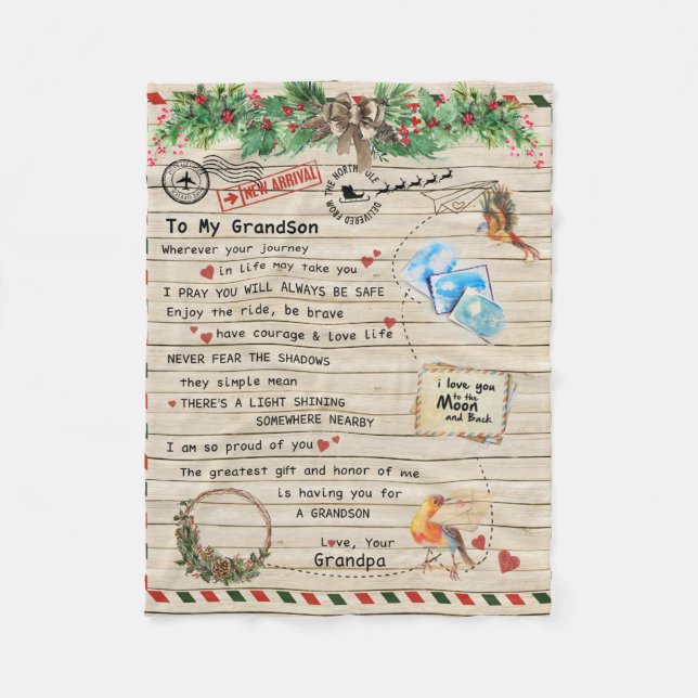 Personalized Letter To My Grandson From Grandpa, Fleece Blanket (Front)