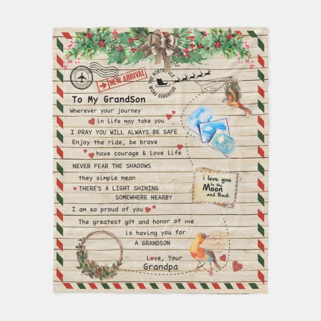 Personalized Letter To My Grandson From Grandpa Fleece Blanket (Front)