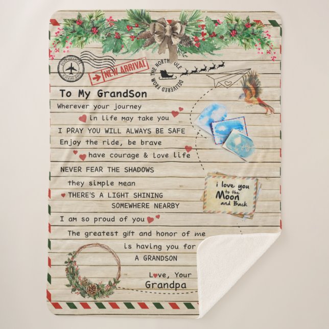 Personalized Letter To My Grandson From Grandpa, Sherpa Blanket (Front)