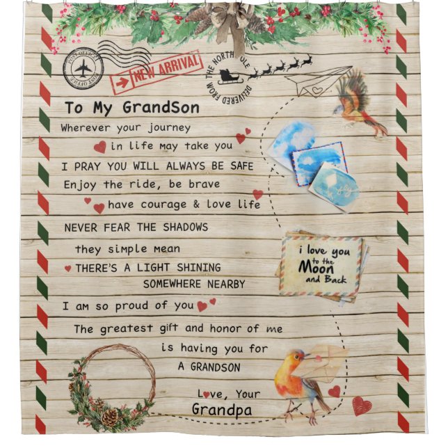 Personalized Letter To My Grandson From Grandpa Shower Curtain (Front)