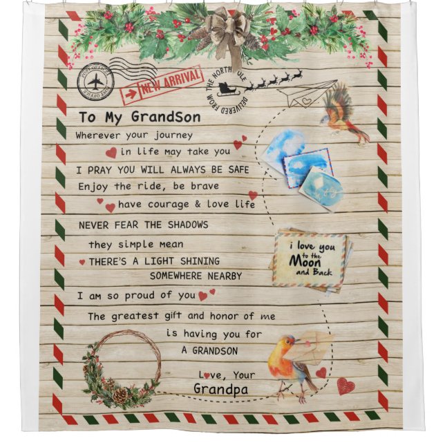 Personalized Letter To My Grandson From Grandpa, Shower Curtain (Front)