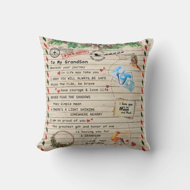 Personalized Letter To My Grandson From Grandpa Throw Pillow (Front)