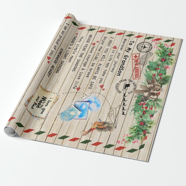 Personalized Letter To My Grandson From Grandpa, Wrapping Paper (Unrolled)