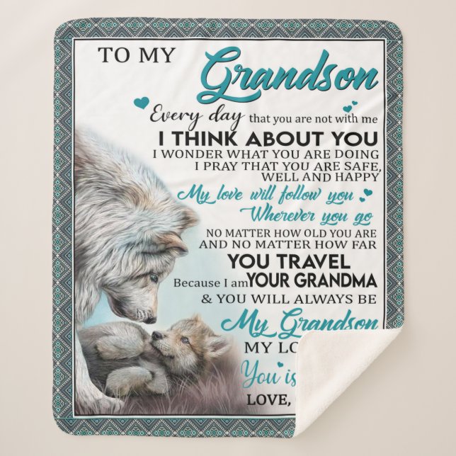 Personalized Letter To My Grandson Love Grandma Sherpa Blanket (Front)