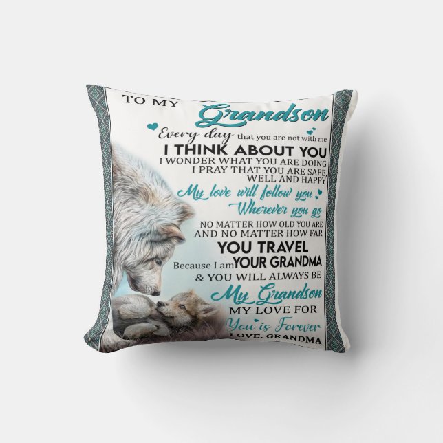 Personalized Letter To My Grandson Love Grandma Throw Pillow (Front)