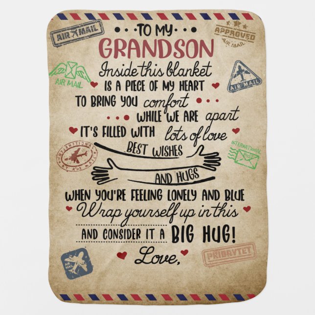 Personalized Letter To My Grandson, Love Grandson Baby Blanket (Front)