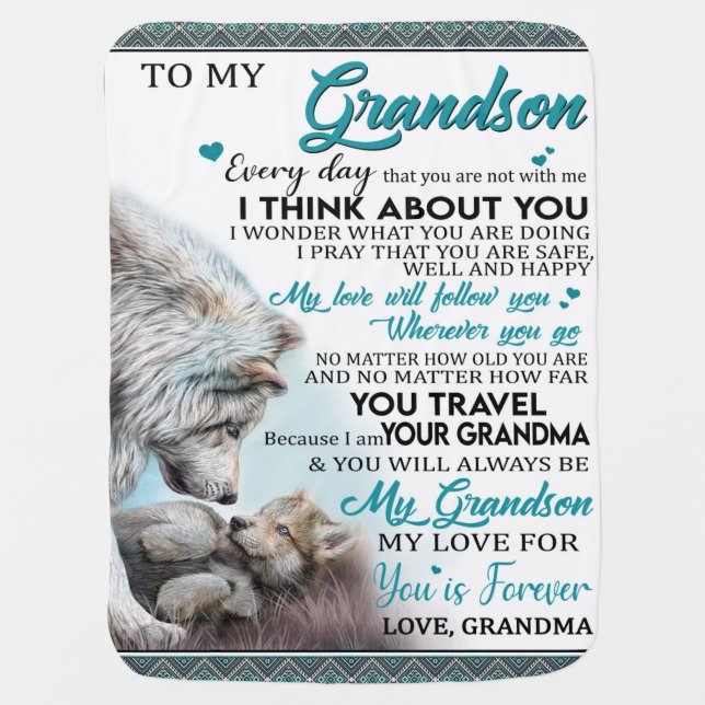 Personalized Letter To My Grandson, Love Grandson Baby Blanket (Front)