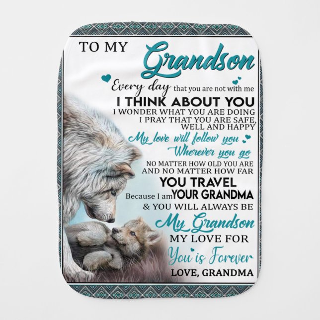 Personalized Letter To My Grandson, Love Grandson Baby Burp Cloth (Front)