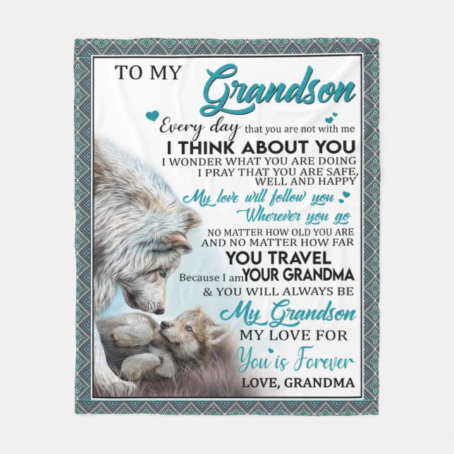 Personalized Letter To My Grandson, Love Grandson Fleece Blanket (Front)