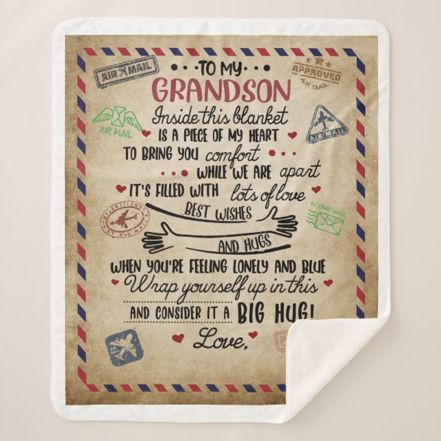 Personalized Letter To My GrandSon Sherpa Blanket (Front)