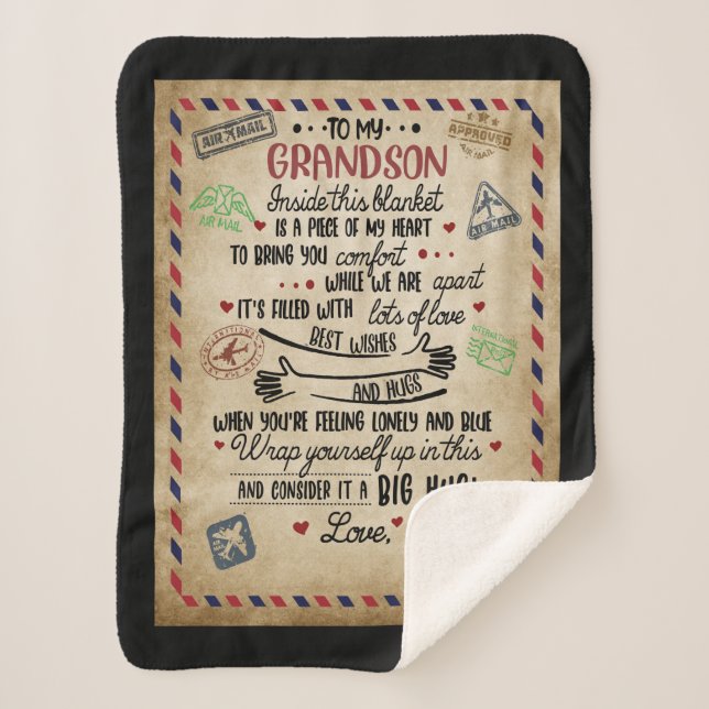 Personalized Letter To My GrandSon Sherpa Blanket (Front)