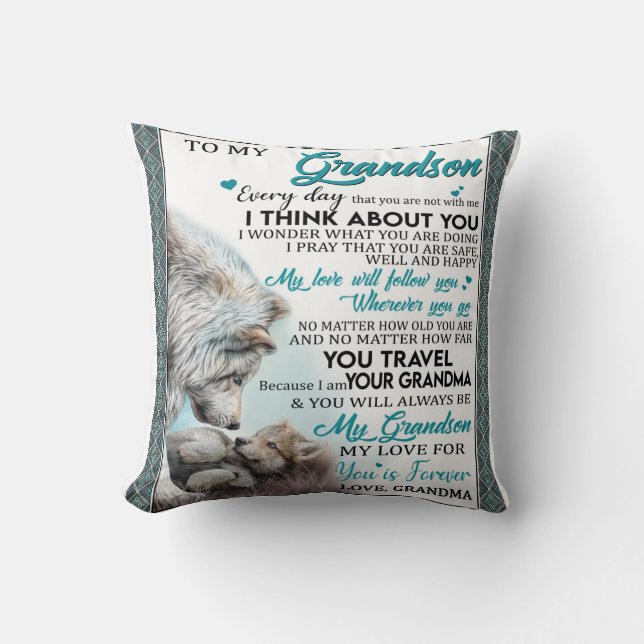 Personalized Letter To My Grandson Throw Pillow (Front)