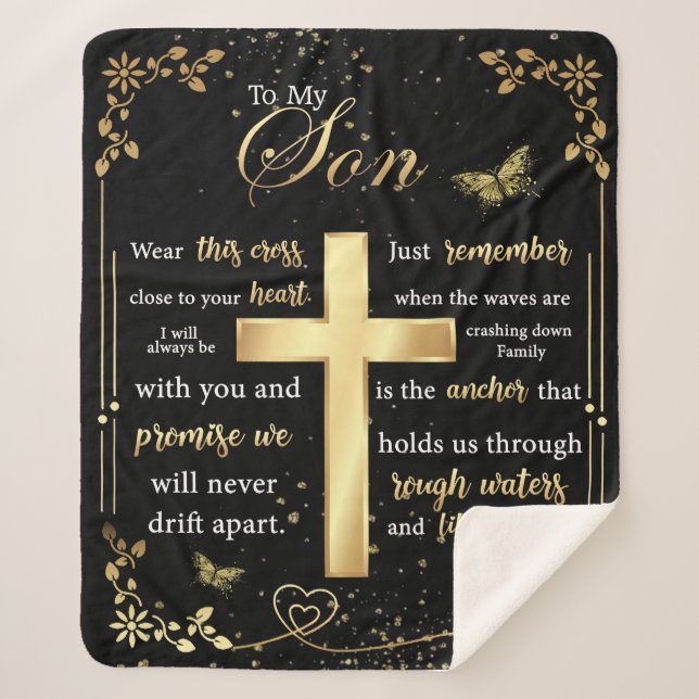 Personalized Letter To My Son Beautiful Butterfly Sherpa Blanket (Front)