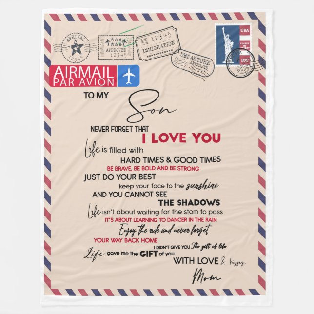 Personalized Letter To My Son Fleece Blanket (Front)