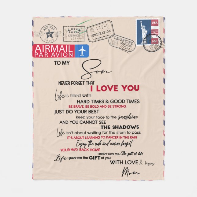 Personalized Letter To My Son Fleece Blanket (Front)