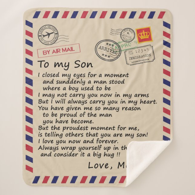 Personalized Letter To My Son From Dad Sherpa Blanket (Front)