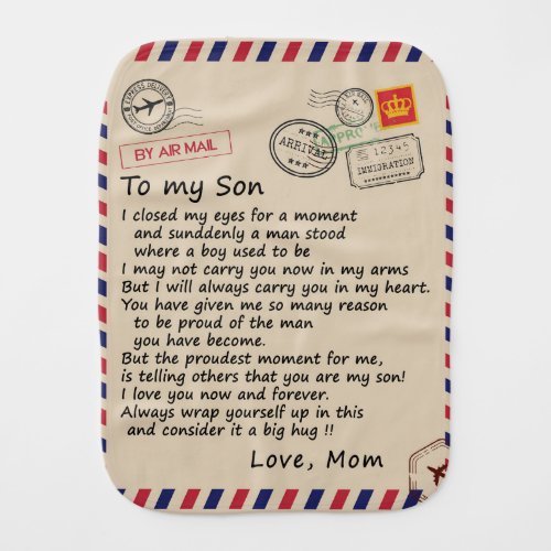 Personalized Letter To My Son From Mom Air Mail Baby Burp Cloth