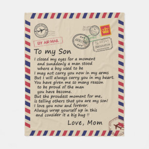 Personalized Letter To My Son From Mom, Air Mail Fleece Blanket