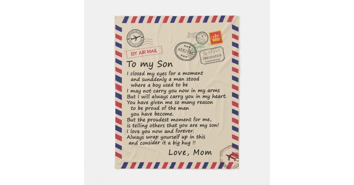 Personalized Letter To My Son From Mom, Air Mail Fleece Blanket | Zazzle