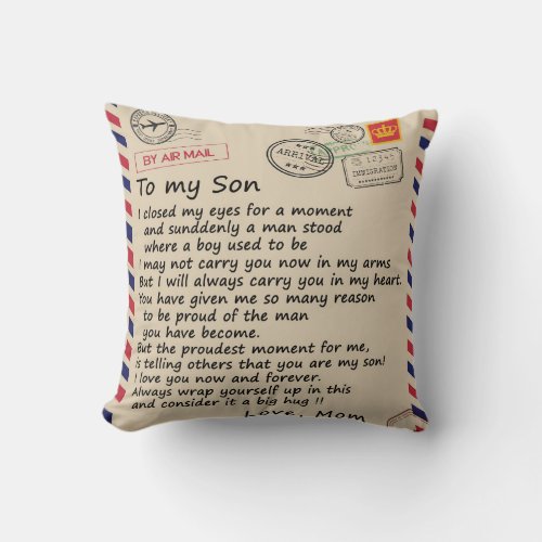 Personalized Letter To My Son From Mom Air Mail Throw Pillow