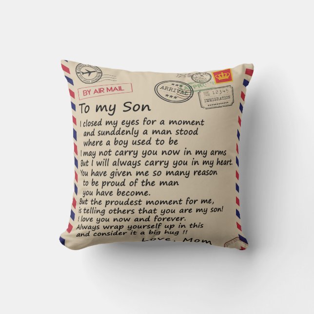Personalized Letter To My Son From Mom, Air Mail Throw Pillow (Front)