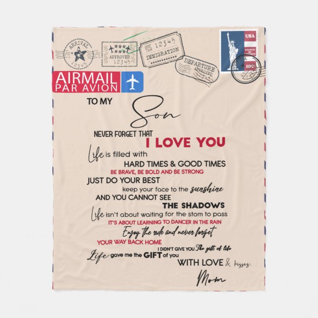 Personalized Letter To My Son From Mom Fleece Blanket (Front)