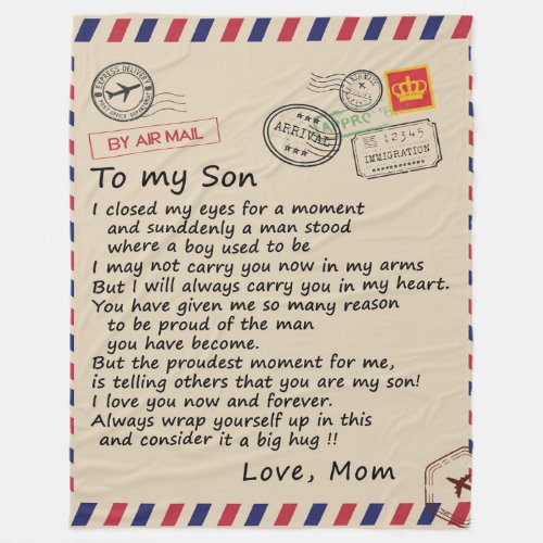 Personalized Letter To My Son From Mom Fleece Blanket