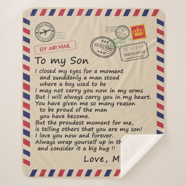 Personalized Letter To My Son From Mom Sherpa Blanket (Front)