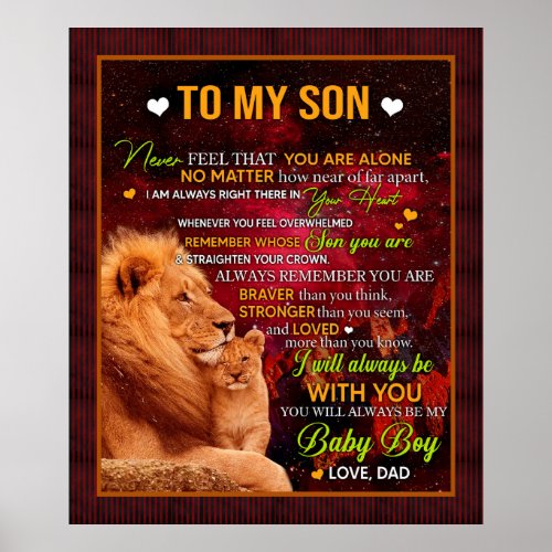 Personalized Letter To My Son Love From Dad Lion Poster