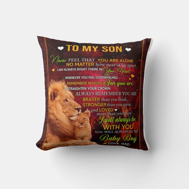 Personalized Letter To My Son Love From Dad Lion Throw Pillow (Front)