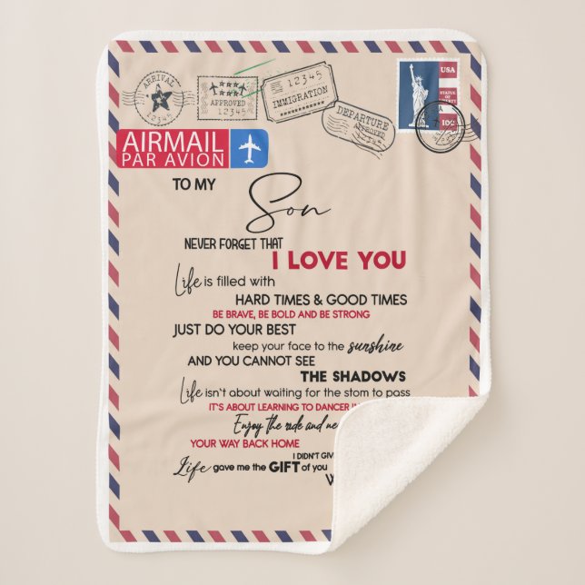Personalized Letter To My Son Sherpa Blanket (Front)
