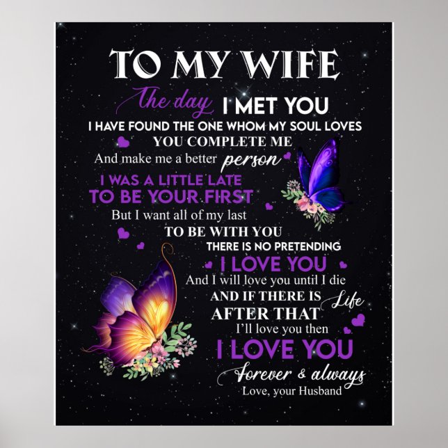 Personalized Letter To My Wife Butterfly Poster (Front)