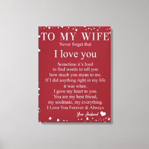 Personalized Letter To My Wife, Couple Valentine Canvas Print