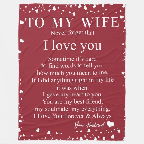 Personalized Letter To My Wife Couple Valentine Fleece Blanket